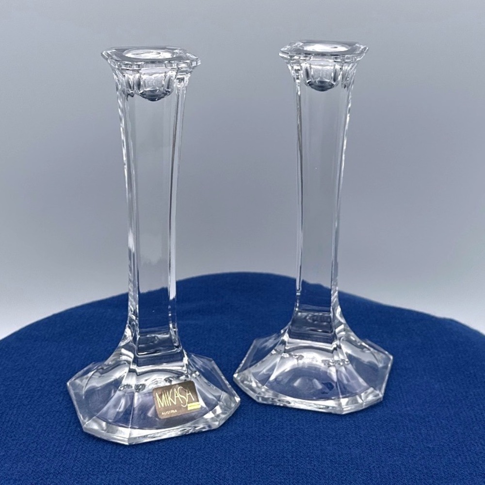 Mikasa Park Lane‎ Crystal Candlestick Holders Pair 7 Inch Octagon Base Austria
